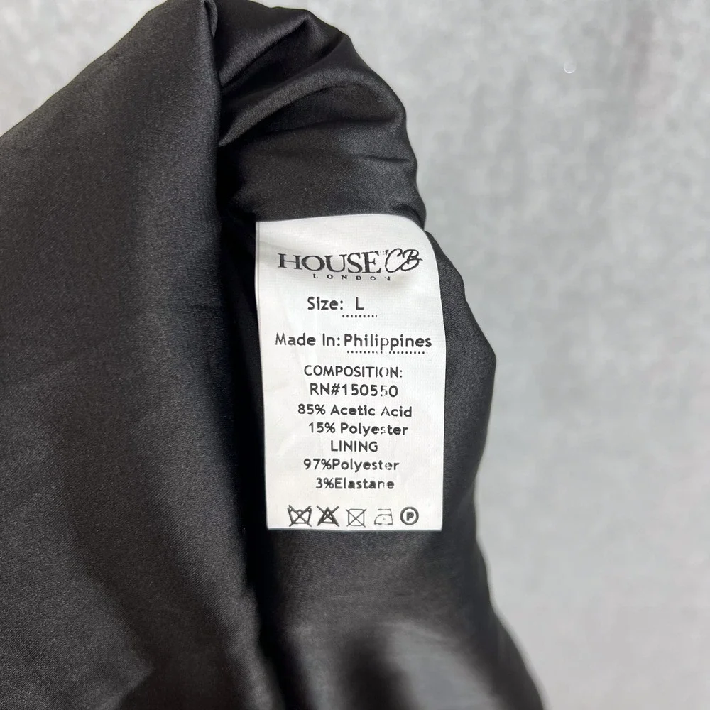 House of CB Black Khristen Balloon Long Sleeve Blouson Satin Mini Dress Sz Large
